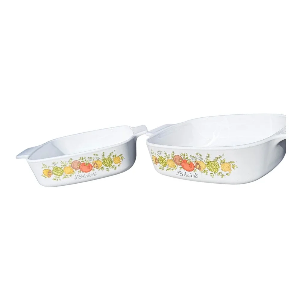 VTG Corning Ware L'Echalote Casserole Dish Set 1 Quart A-1-B White Vegetables